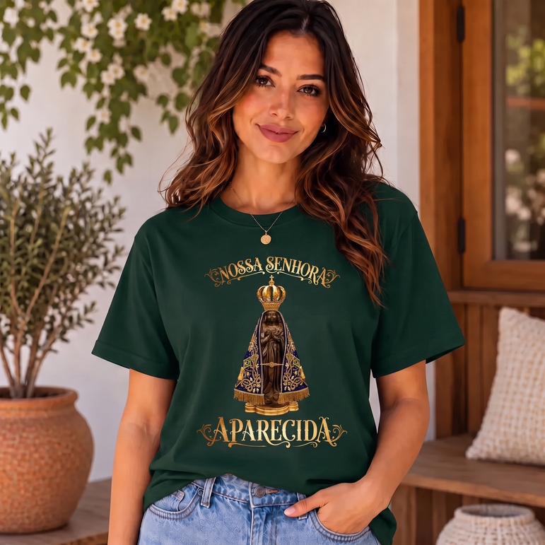 Camiseta Nossa Senhora Aparecida Clássica Feminina Verde