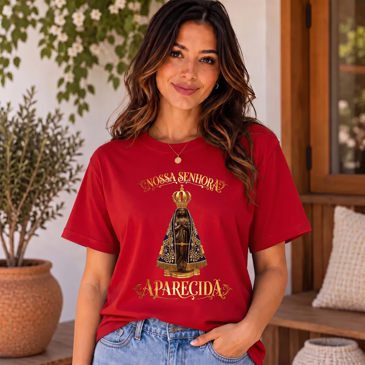 Camiseta Nossa Senhora Aparecida Clássica Feminina Vermelho