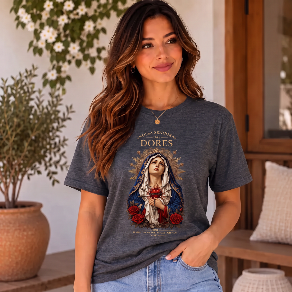 Camiseta Nossa Senhora das Dores Feminina Grafite