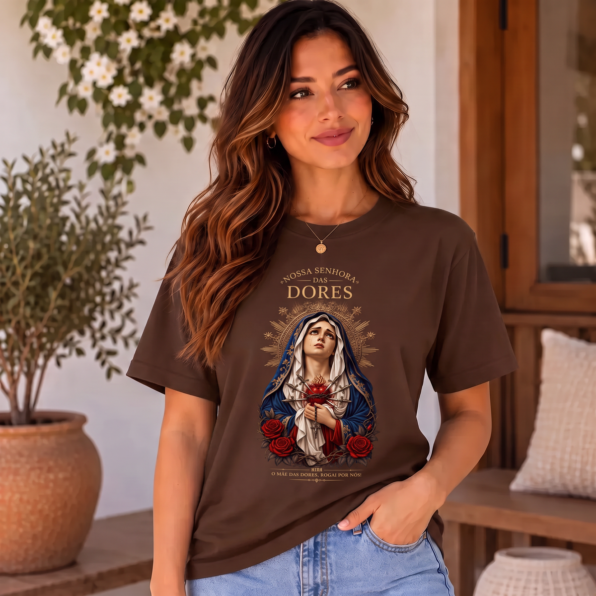 Camiseta Nossa Senhora das Dores Feminina Marrom