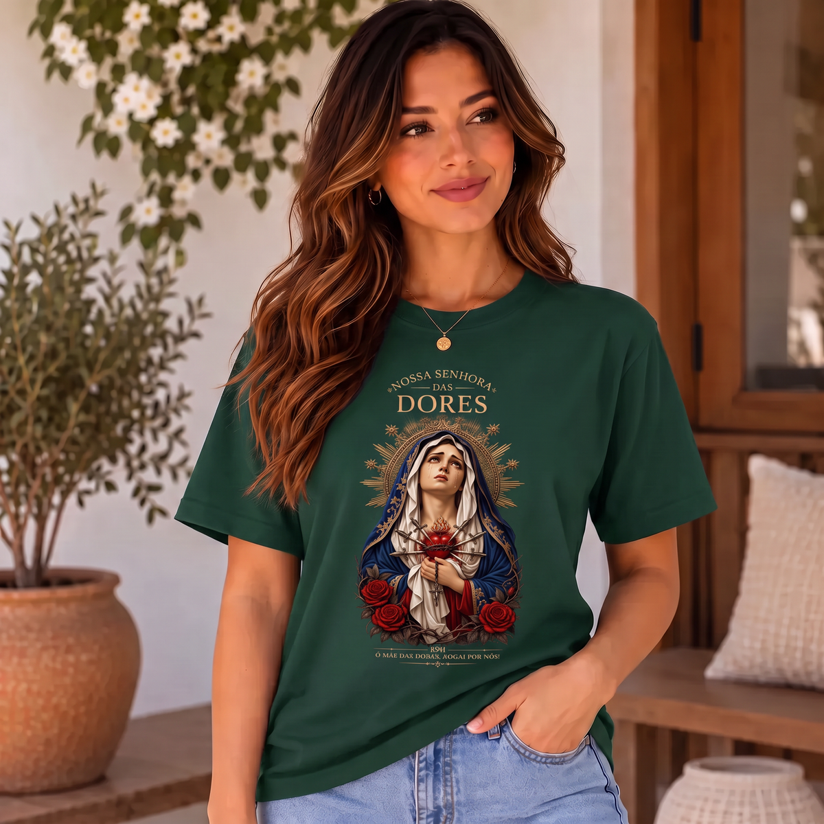 Camiseta Nossa Senhora das Dores Feminina Verde