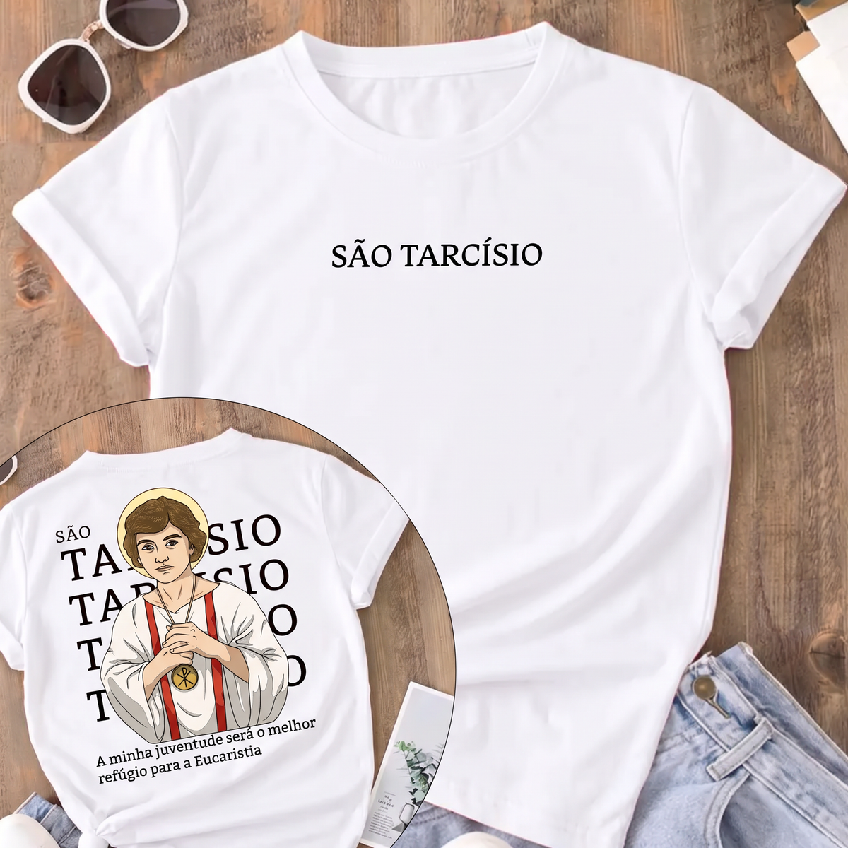 Camiseta São Tarcísio Frente e Costas Feminina Branco