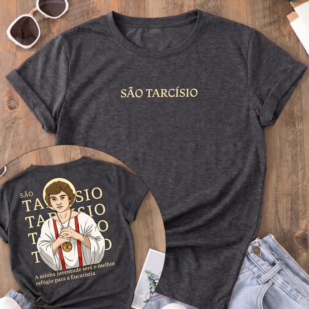 Camiseta São Tarcísio Frente e Costas Feminina Grafite