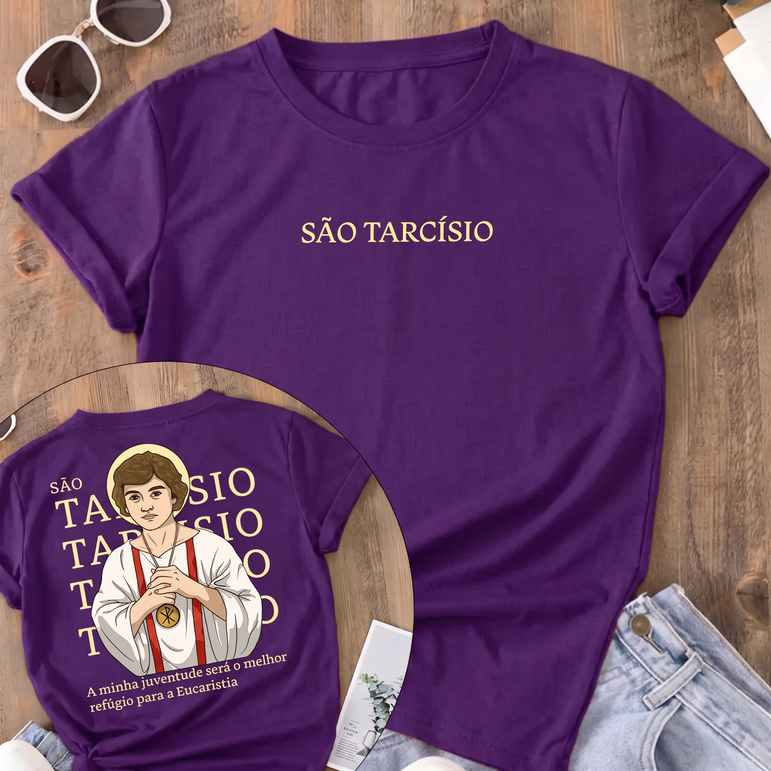 Camiseta São Tarcísio Frente e Costas Feminina Roxo