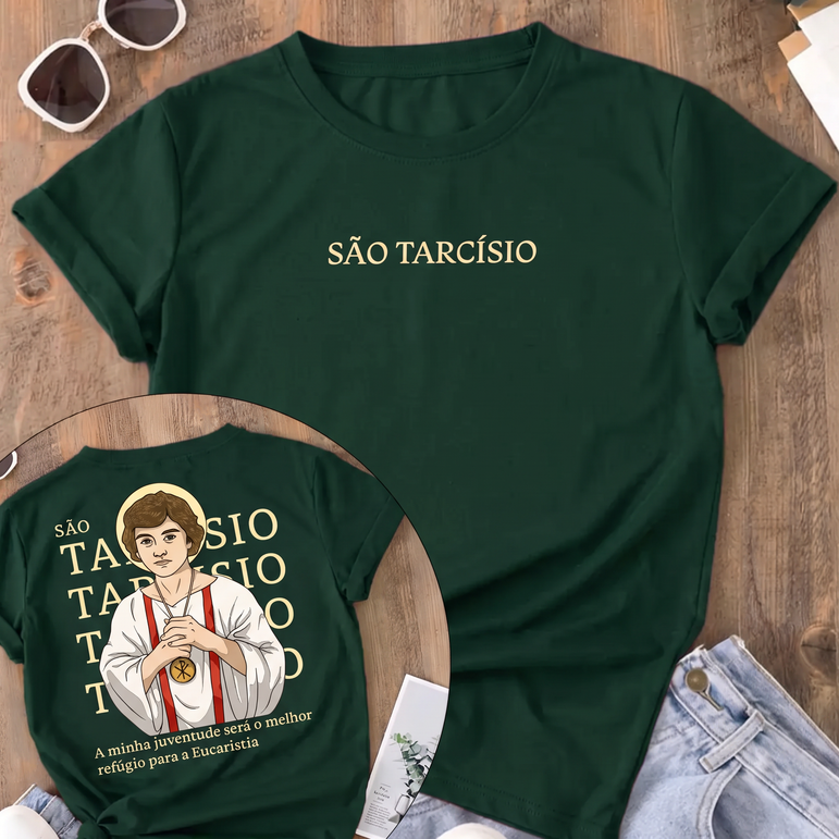 Camiseta São Tarcísio Frente e Costas Feminina Verde