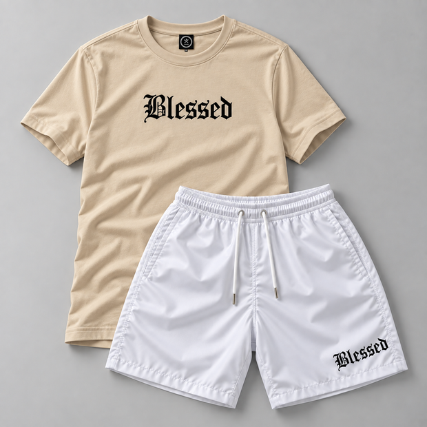 Kit Blessed Camiseta Bege + Bermuda Branca