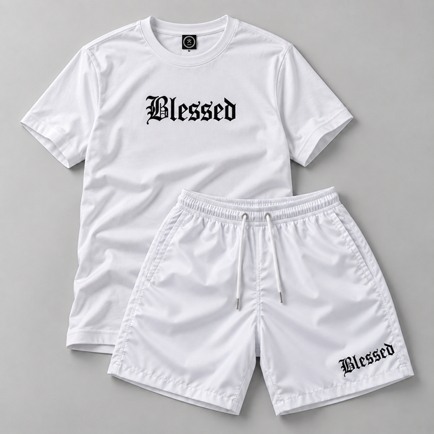 Kit Blessed Camiseta Branca + Bermuda Branca