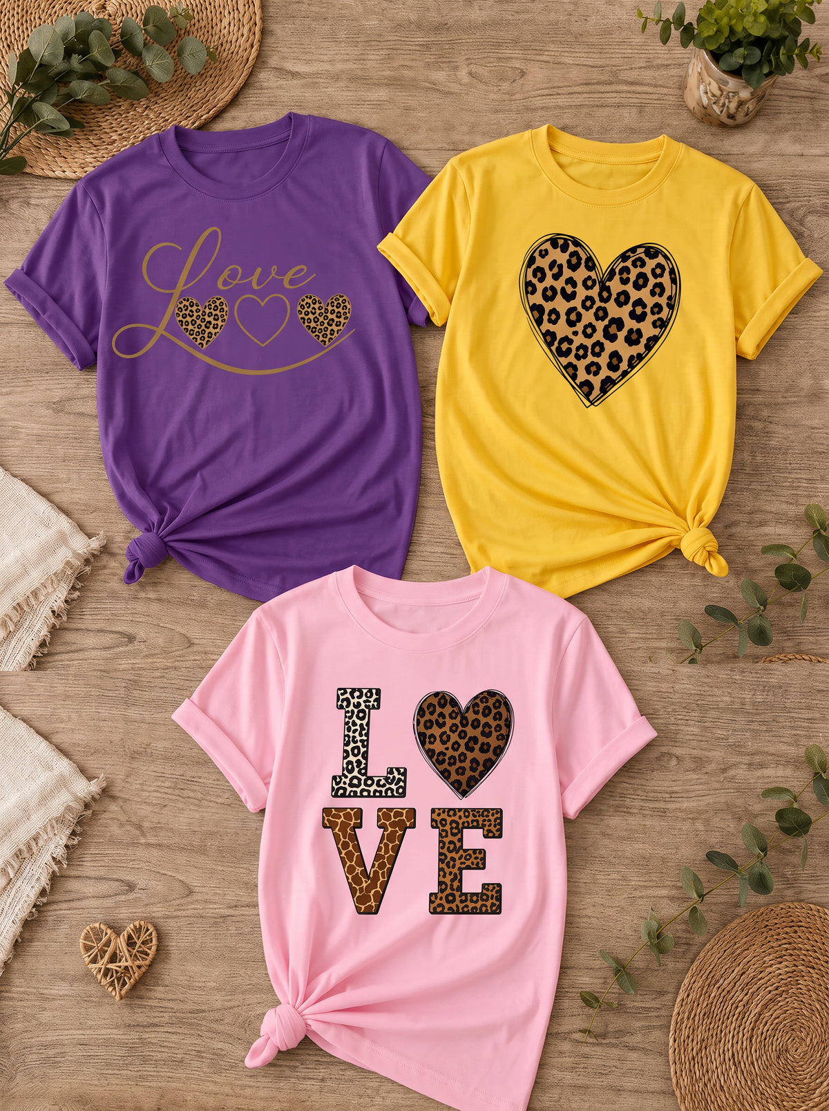 Kit 3 Camisetas Femininas Love Animal Print – Love, Leopard Love e Wild Love