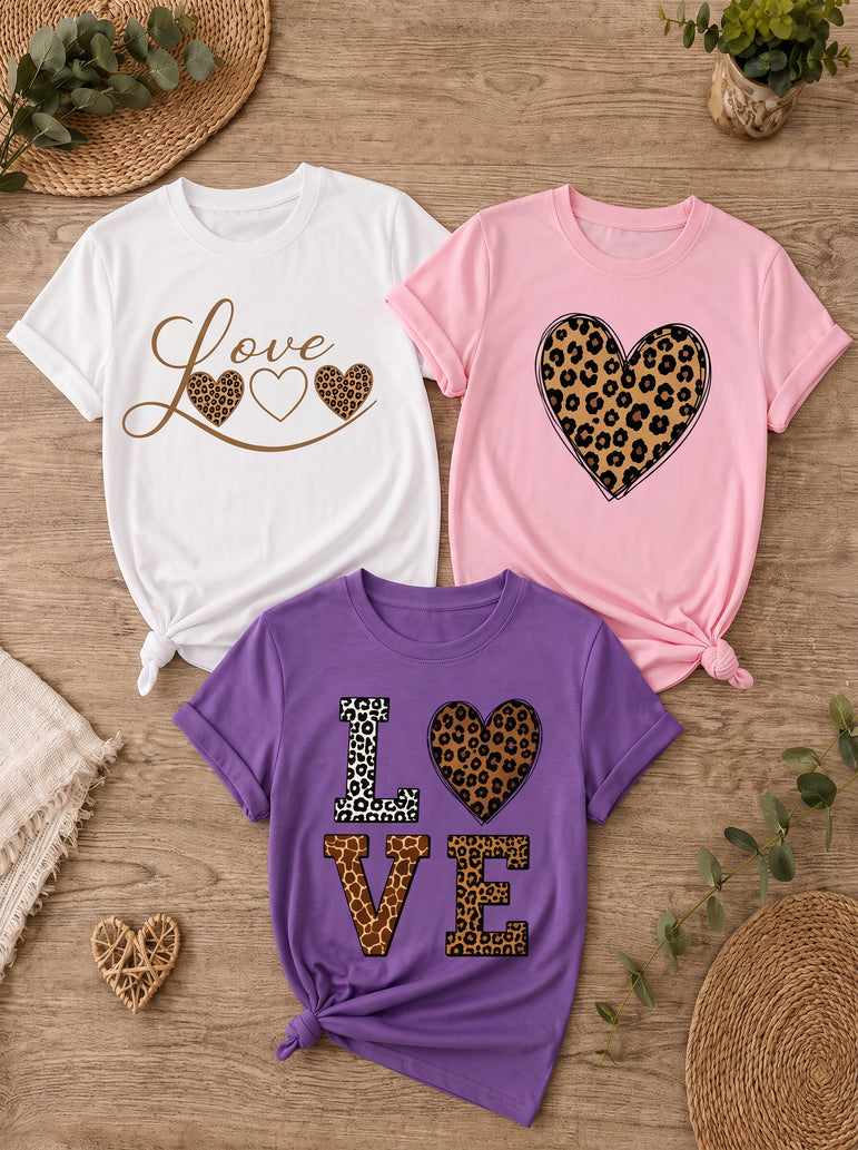 Kit 3 Camisetas Femininas Love Animal Print – Love, Leopard Love e Wild Love