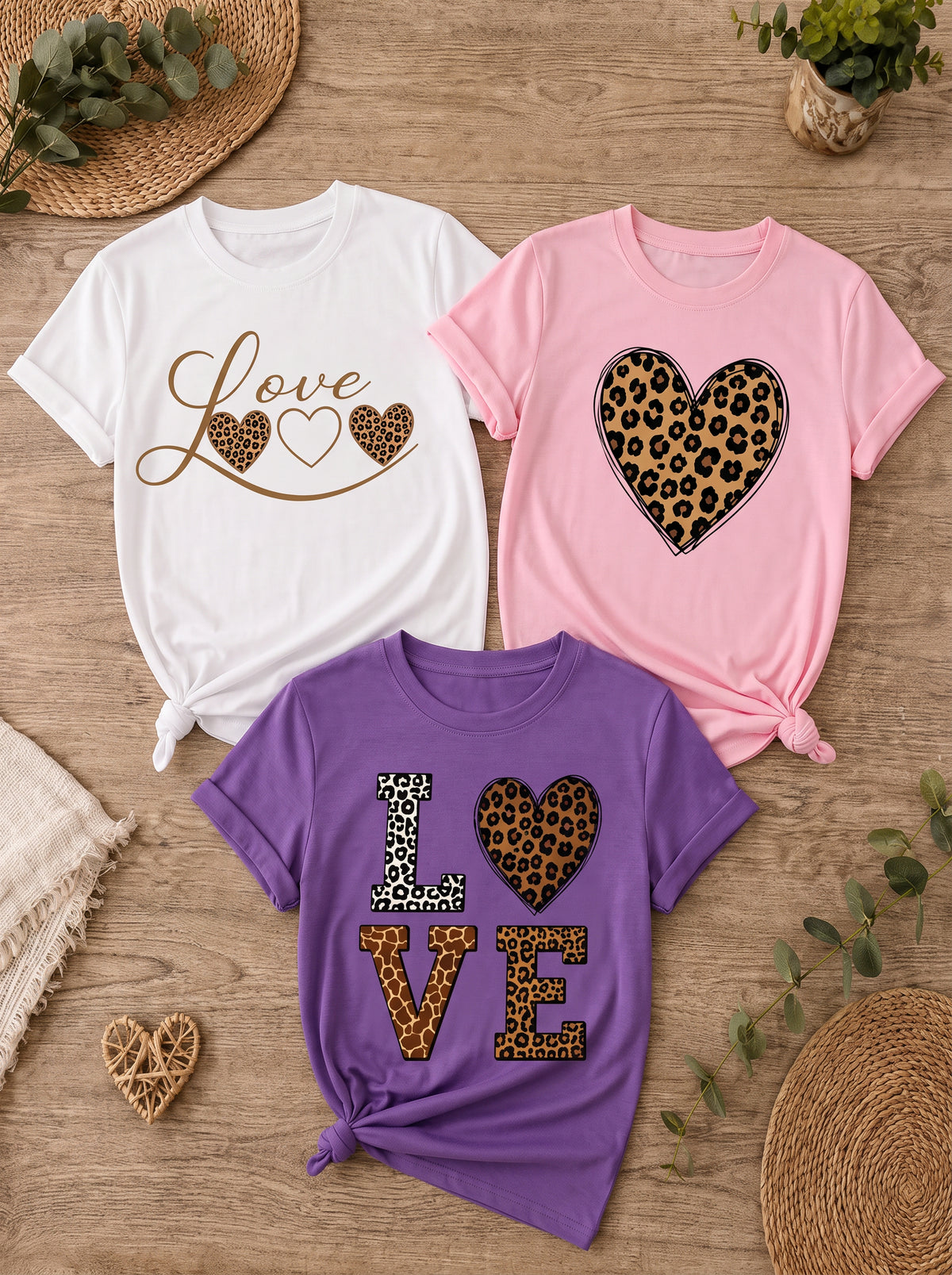 Kit 3 Camisetas Femininas Love Animal Print – Love, Leopard Love e Wild Love