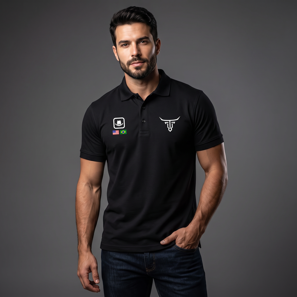 Camisa Polo Country USA-Brasil Preto